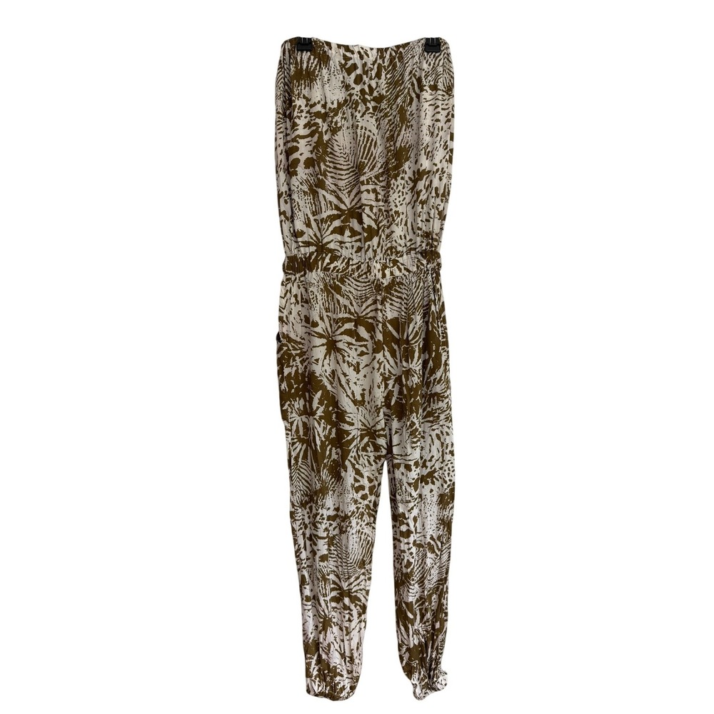 Blue Island Strapless Tropical Print Jumpsuit Brown White Small Drawstring - Picture 6 of 14